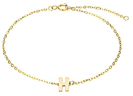 Bungsa Goldene Armkette mit Buchstaben-Anhänger aus Edelstahl Unisex - H
