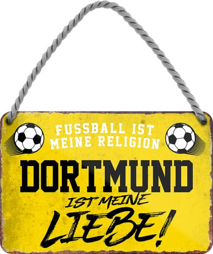 WOGEKA ART Retro Blechschild - Dortmund ist meine Liebe - Fußball - witziger Spruch als Geschenk-Idee Geburtstag Weihnachten Deko 18x12 cm Vintage-Design Hänge-Schild Metall HS973
