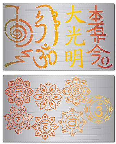 GORGECRAFT 2 Stile Metall Reiki Symbole Schablone Chinesische Buchstaben Schablone Wiederverwendbare Edelstahl Malvorlage Für Holzbrand Brandmalerei Gravur Zeichnen Handwerk