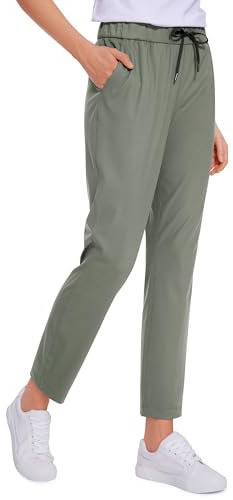 CRZ YOGA Damen Sweathose Taschen Sporthose Leichte Atmungsaktive Jogginghose Lang Hose mit Tunnelzug - 70cm Grauer Salbei 40
