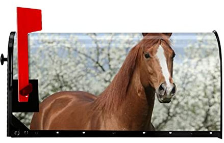 Briefkastenabdeckung mit magnetischem Saugnapf, Motiv: Pferd vor blühenden Bäumen, wasserdicht, Briefkastenabdeckung, Dekoration