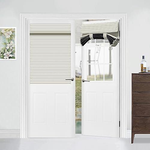 Muamar French Door Curtains Privacy Door Blind, Front Door Window Curtain, Venetian Blinds Style Door Window Cover, 1 Panel (White, W25” x L40”)