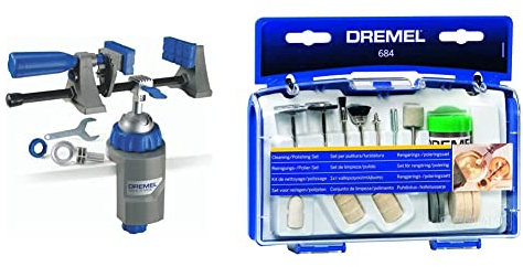 Dremel 2500 Multi Vise - Multi Schraubstock [Energieklasse A] & 684 Polier Zubehören, fur Multifunktionswerkzeug, Set mit 20 Zubehören zum Reinigen und Polieren