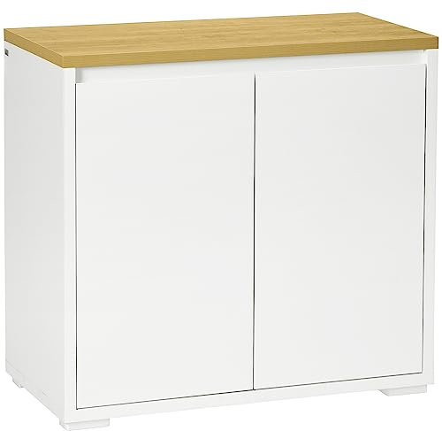 HOMCOM Kitchen Sideboard, Storage Cabinet with Double Doors and Adjustable Shelf for Living Room, Entryway, White