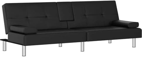Schlafsofa mit Getränkehalter aus schwarzem Kunstleder