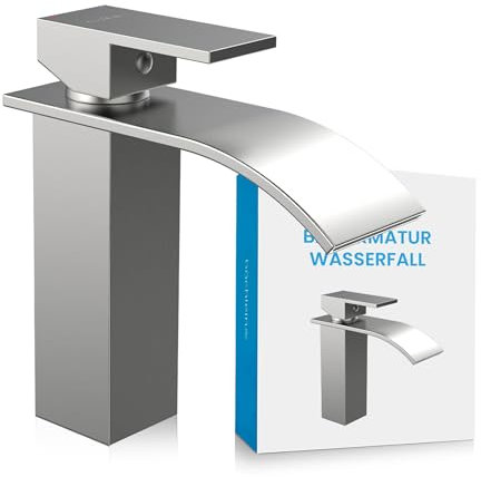 Bächlein Rubinetto da bagno Tamina a cascata miscelatore monocomando con cartuccia in ceramica durevole e kit di montaggio, rubinetto da bagno in acciaio inox