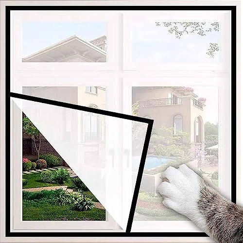 Yuly Fenster-Katzenschutznetz für Katzen, Fliegengitter, Moskitonetz, Fenstergitter, selbstklebendes Fenstergitter, Netz, Anti-Moskito, schwarz, Klettverschluss, weißes Netz)