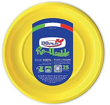Zeus Party Dopla Piatti piani Riutilizzabili Gialli Plastica 100% Riciclabile 25 pz