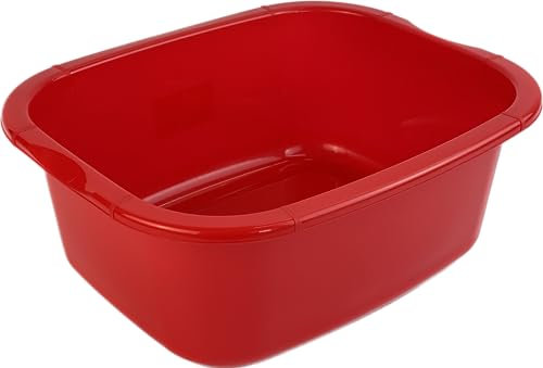 NIAM 11 Litres Rectangular Washing Up Bowl Eco Made Plastic Basin Mixing Sink Tidy Organizer Large Kitchen Portable Dish Washtub (Deep Red)