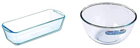 Pyrex - Bake & Enjoy - Moule à Cake en Verre Ecru 28 x 12 x 8 cm & Bol en verre 3 L, Blanc