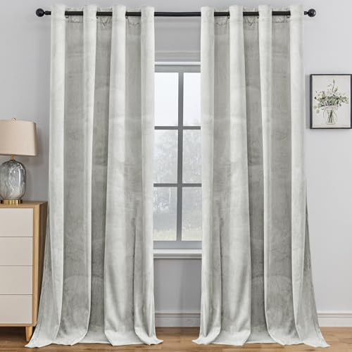 YSTELLAA Gardinen Samt 2er Set, 140×240 cm, Verdunklungsvorhänge Mit Ösen, Vorhang Blickdicht Wohnzimmer Modern, Thermovorhang Schlafzimmer, Schallschutz Vorhang, Blackout Curtain, Beige