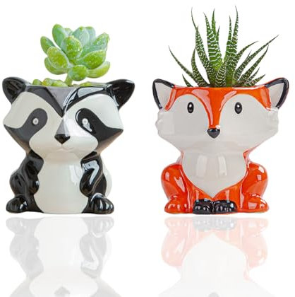 Mini Pots De Fleurs En Céramique Pot De Fleur Interieur Petit Pot Plante Grasse Pots De Fleurs Kawaii Pour Décoration De Fenêtre PourÉtagère De BureauÀDomicile Succulentes(Forme Civette,Forme Renard)
