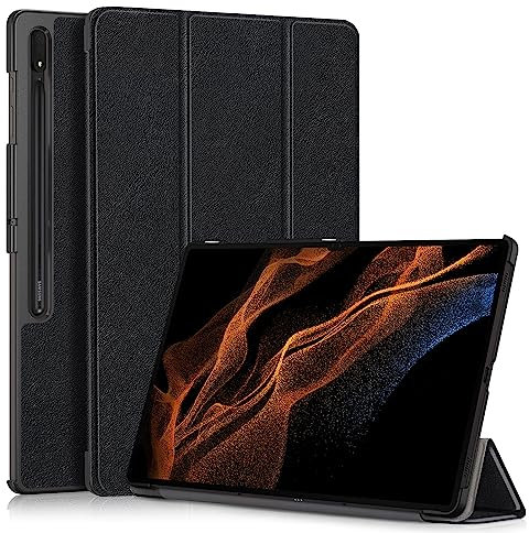 TOPCASE Funda para Samsung Galaxy Tab S10 Ultra 14.6 2024/Samsung Galaxy Tab S9 Ultra 14.6 pulgadas 2023, funda de piel con función de encendido y apagado automático, negro