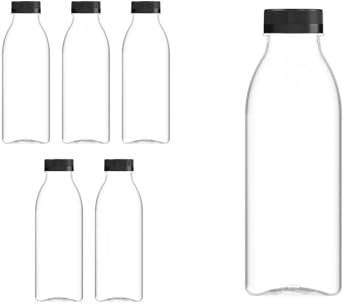 GEPACK Pack de 5 botellas de plástico reutilizables de 500 ml | creadas con material reciclado y energías renovables | ideales para zumos, agua | Con tapa a prueba de manipulaciones que se sella