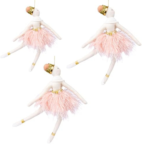 3 muñecos de Bailarina Rosa Claro de 14 x 20 cm, Decoraciones Colgantes para árbol de Navidad, Adornos Decorativos Festivos, Colgantes de árbol de Navidad con temática de Cuento de Hadas