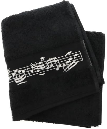 Musikboutique schwarzes Handtuch mit eingewebter Notenbordüre und Notenschlüssel