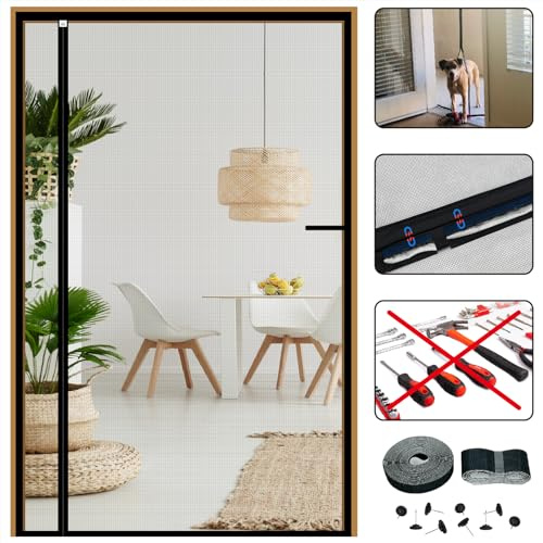 CHIYUNS Wendbares Fliegengitter für Schiebetüren und Türen, Magnetverschluss, robust, selbstschließend, Fiberglas, Insektennetz mit Magnet für Schiebetüren und Türen, haustierfreundlich, 96,5 x 203,2