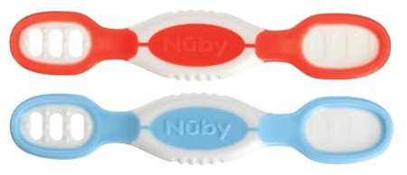 Nuby Dip & Scoop Spoons - (2-Pack) Baby Led Weaning Spoons for Babies - 6+ Months - Red and Blue