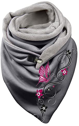 Générique Écharpe Triangle Femme Chaud Automne Hiver Foulard En Coton à Boucle Imprimé Plume Châle à Boutons Multi-usages Mode Vintage Scarf Comfortable Doux Wrap Décontracté éCharpe Hiver Femme Rose