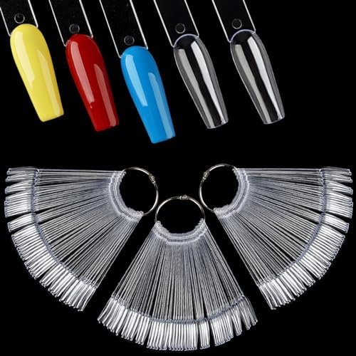 Fcozpjk Nail Swatch Sticks, 150Pcs Clear Nail Color Swatch Sticks with Ring, Ballerina Practice Nail Tips, Nail Polish Display Sample Sticks, Nail Stuff for Nail Techs