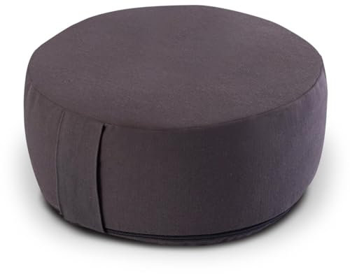 Amago home Yogakissen Bodenkissen rund H 14xø31 cm mit Buchweizenschalen Meditationskissen Sportkissen Farbe anthrazit - Shadow