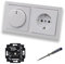 Busch Jäger 6523U-102 LED Drehdimmer Dimmer + Scheibe 6540-84-102 + Steckdose mit Kinderschutz 20EUCKS-84 in Future Linear Studioweiß glänzend + EBROM Phasenprüfer zur Montage der Geräte 6523 U – 102