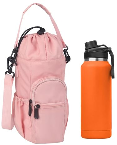 Sac à Bouteille 40oz Porte-Bouteille Isotherme avec Bandoulière Ajustable, Sac Fourre-Tout avec Poche pour Téléphone, Sac Porte-Bouteille d'eau pour Sport Voyage Randonnée Camping (Rose)