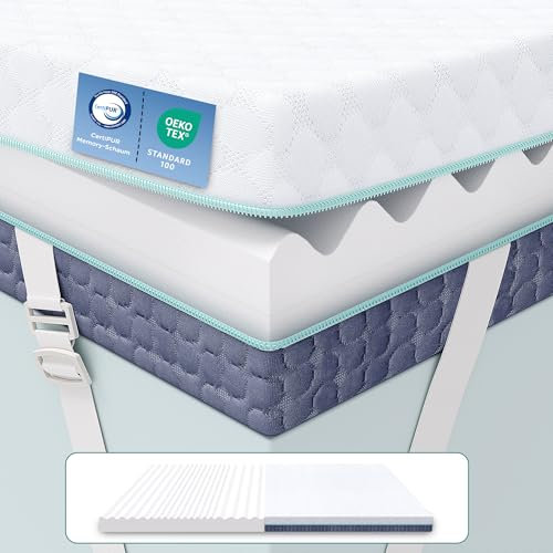 Releep Matratzen Topper 180x200cm H3 H4, 7,5cm Höhe Matratzentopper 180x200 Schlafsofa Bett Schaum, Memory Foam Mattress Topper, Boxspringbett Schlafsofa Wohnwagen, Oeko-TEX® Wende-Matratzenbezug