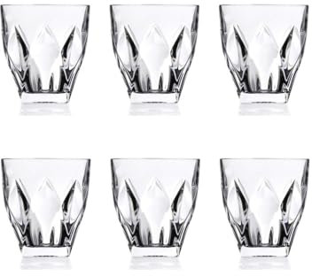 Set 6 Bicchieri per Acqua, Vino e Bibite - Set di Bicchieri da Tavola con Decorazione a Diamante, in Vetro, 95x88mm, 33cl