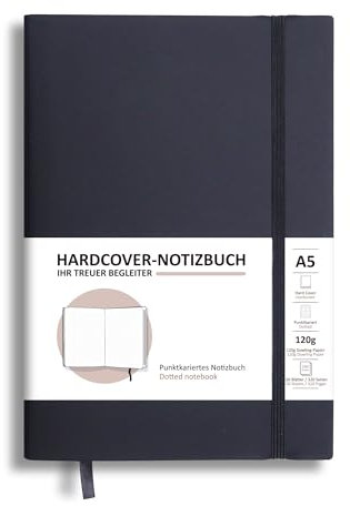 BIROYAL Dotted Notizbuch A5, Bullet Dotted Journal, 320 Seiten Notizbücher Gepunktet, 120 GSM Dickes Papier & PU Hardcover, Bullet Dot Journal für Arbeitstagebuch (Schwarz)