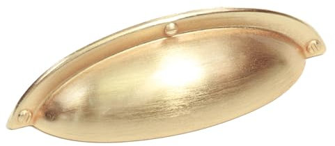 Decoranddecor Manna Cup Shell Half Moon Handles Pull Handle for Cupboard Cabinet Drawer (64mm Hole Center - 93,50 Overall Length, Gold)