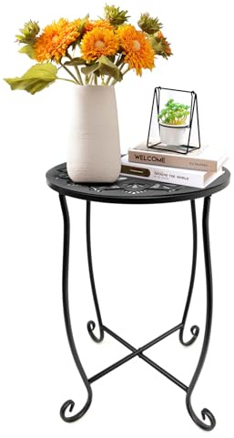 Fashion&cool Kleiner Beistelltisch für kleinen Raum, Metall, für drinnen und draußen, runder Beistelltisch, 27,9 x 38,1 cm, schwarzer Beistelltisch für Terrasse, Hof, Veranda, Balkon, Garten