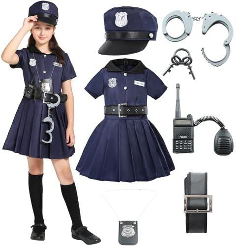Sincere Party Girls Police Officer Costume,Cutie Cop Dress Up Role Play Set for Girls 8-10years