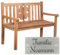 Sterngraf Bank mit Gravur-Schild zB Wunschtext (Spruch, Name), Holzbank Kleeblatt 120cm, Teakholz-Gartenbank Edelstahlschild personalisiert Hochzeitsgeschenk, Geburtstagsgeschenk