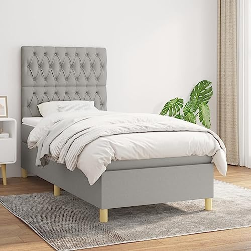 QZZCED Familienbett Hotelbett Gästebett Tagesbett Boxspringbett mit Matratze Hellgrau 100x200 cm Stoff für Schlafzimmer, Gästezimmer