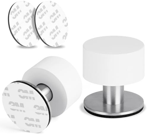 Flintronic 2-Pack Door Stops with Extra Stickers, Self-Adhesive White Rubber & Stainless Steel Body Door Stoppers, Heavy Duty Sound Dampening Door Bumpers, Ideal for Home and Office Use