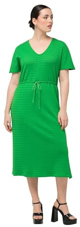 Ulla Popken Damen große Größen Übergrößen Plus Size Midikleid, Strukturjersey, V-Ausschnitt, Halbarm petersilie 50+ 817709423-50+