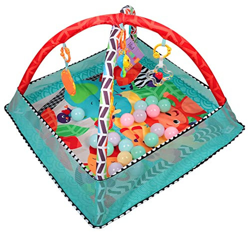 Spielmatte für Babys, Babyspielmatte für Bodenspiel, Krabbeldecke Baby mit Spielbogen abnehmbarem Babyspielzeug und kleiner Ball (Blau-B)