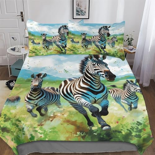 PAZZK Zebra Bettwäsche 2teilig - Bettbezüge Sets Mit Kissenbezug, Weich Bettbezug Aus Mikrofaser Für Jungen Mädchen Schlafzimmer Atmungsaktiv Bettdeckenbezug Single (135x200cm)