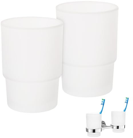 Dokeno Taza de Cepillo de Dientes, 2 PCS Vasos de Cristal Esmerilado de Repuesto para Montaje en Pared, Reutilizable Portacepillos de Dientes para Niños, Taza De Baño para Hoteles, Restaurante