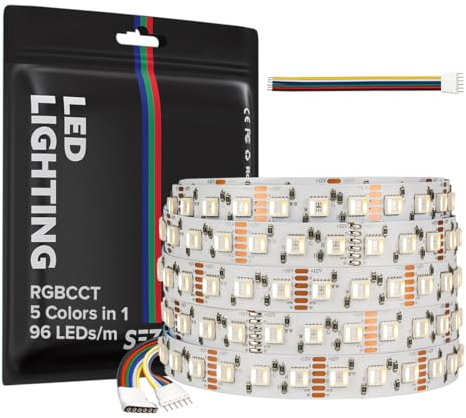 SEZO 5050 RGBCCT LED Streifen lichter 5 in 1 RGB+Warmweiß 3000K-6000K 12V 5M 96LEDs/M IP30 Nicht wasserdicht RGBW RGBWW Superhelles led band für die Beleuchtung zu Hause und im Schlafzimmer