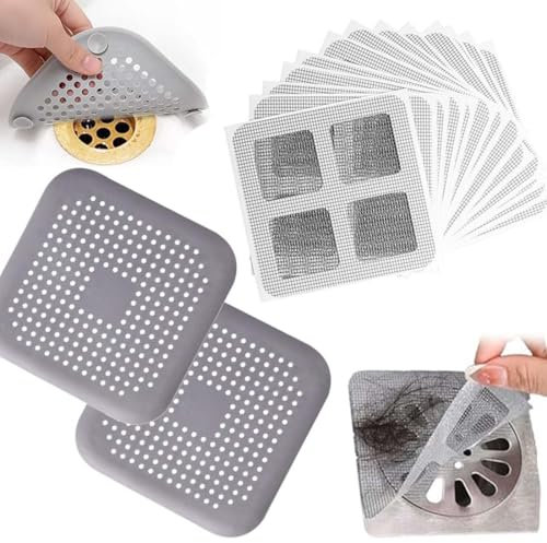 SULIUDAJI 2Pcs Silicone Raccogli Capelli Doccia con Ventosa + 30 adesivi usa e getta, Universale Filtro di Scarico Anti Capelli per Cucina, Bagno