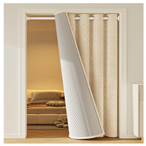 Mewkew Thermique Isolation Phonique Rideau De Porte,Rideau Anti Bruit Isolation Phonique, Thermique Hiver & Été, 100% Occultant, Effet Coton, Oeillets,