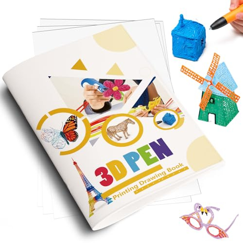 MOCOBO 3D-Druck-Zeichenbuch, 40 bunt gemusterte dicke Papiervorlagen, wiederverwendbar, mit 2 transparenten Platten, DIY-Zeichenbuch, Geschenke für Kinder