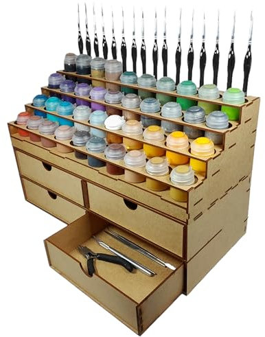 HobbyGlory Rangement Peintures Citadel 40 pots 16 Pinceaux 4 Grands Tiroirs. Support peinture warhammer 40k rangement maquette tamiya outils