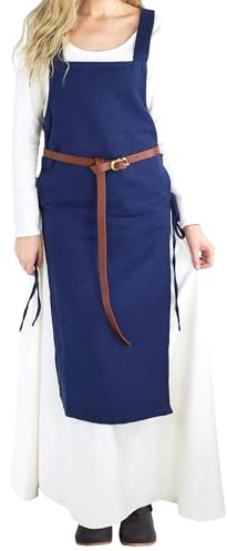 Leonardo Carbone® Damen Überkleid Aleiga | Verstellbare Bändel | Breite Träger | Karneval, Halloween, Cosplay, LARP, Wikinger, Mittelalter, Kleid, Kostüm | 100% Baumwolle Blau 2XL/3XL