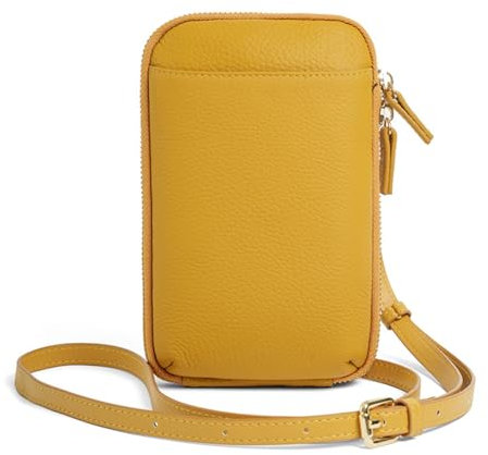 GreatRise Handytasche Damen Leder Umhängetasche Handy Crossbody Tasche Klein Multifunktionale Geldbörse mit 4 Kartenfächer, Verstellbarer Schultergurt und Schlüsselanhänger Gelb