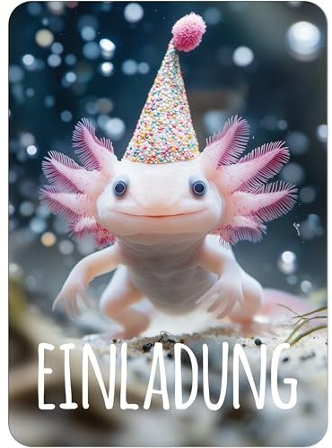 PACKLIST® Einladungskarten Geburtstag – 12x Einladungskarten Axolotl für Ihre Feier – Lustige Einladungskarten Kindergeburtstag, Motto-Partys und besondere Anlässe Unvergessliche!