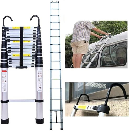 Teleskopleiter mit abnehmbarem Haken 6,2M Aluminium, Teleskopleiter, ausziehbar, faltbar, für den Innen- und Außenbereich, sicher und langlebig, max. Tragkraft 150 kg