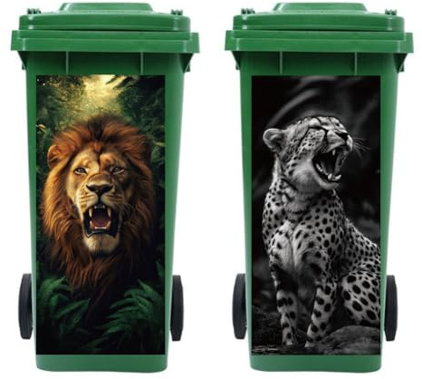 Peacoblue 2 Stück Mülltonnenaufkleber 38x82cm Löwe und Gepard Mülltonnen Aufkleber Wetterfest Groß Mülltonnen Sticker Draußen Für Behälter, Kühlschrank, Haus, Wanddekoration